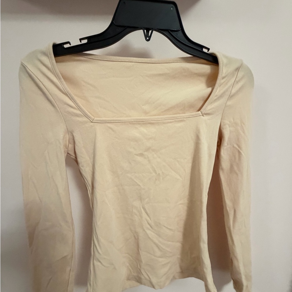 Women's Cream Square Neck Long-Sleeve Top